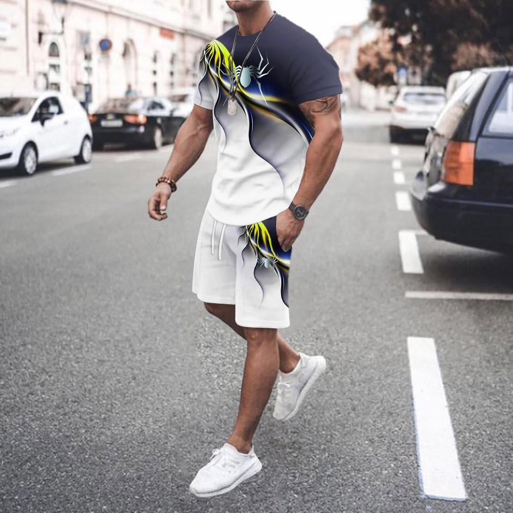 Men 2Pcs Sets Summer 3D Print Casual Gradient Suit Shirt  Shorts Streetwear Shirt Holiday Two Piece Suit
