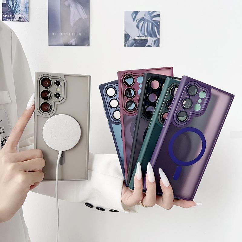 Funda magnética transparente mate de color sólido para Samsung S25 Ultra S24 S23 Plus S22, fina, a prueba de golpes, con protección Magsafe.