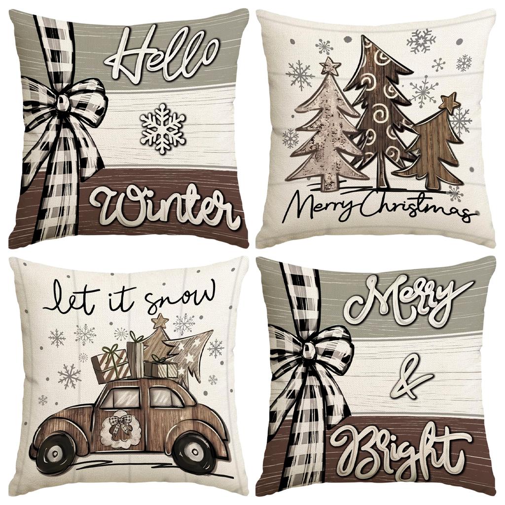 1/4pcs Christmas Black Christmas Tree Pattern Printed Pillow Cover, Decorative Home Sofa, Suitable for Living Room and Room
