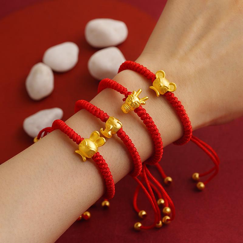 Long-lasting Sand Gold Zodiac Red Rope Bracelet - Chinese Style Couples & Besties Dragon Year Accessory