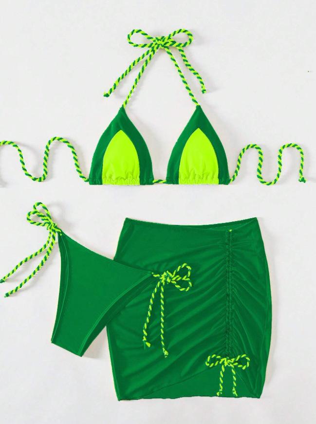 

European And American Swimsuit Three-Piece Bikini Split Women S Swimsuit Bikini European And American Fashion XL зелений