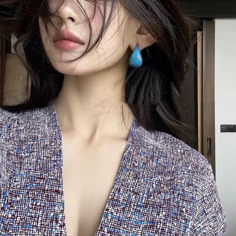 Sweet Colorful Polka Dot Enamel Geometric C-Shaped Hoop Earrings for Women Minimalist Korean Style Fashion Design Party Jewelry