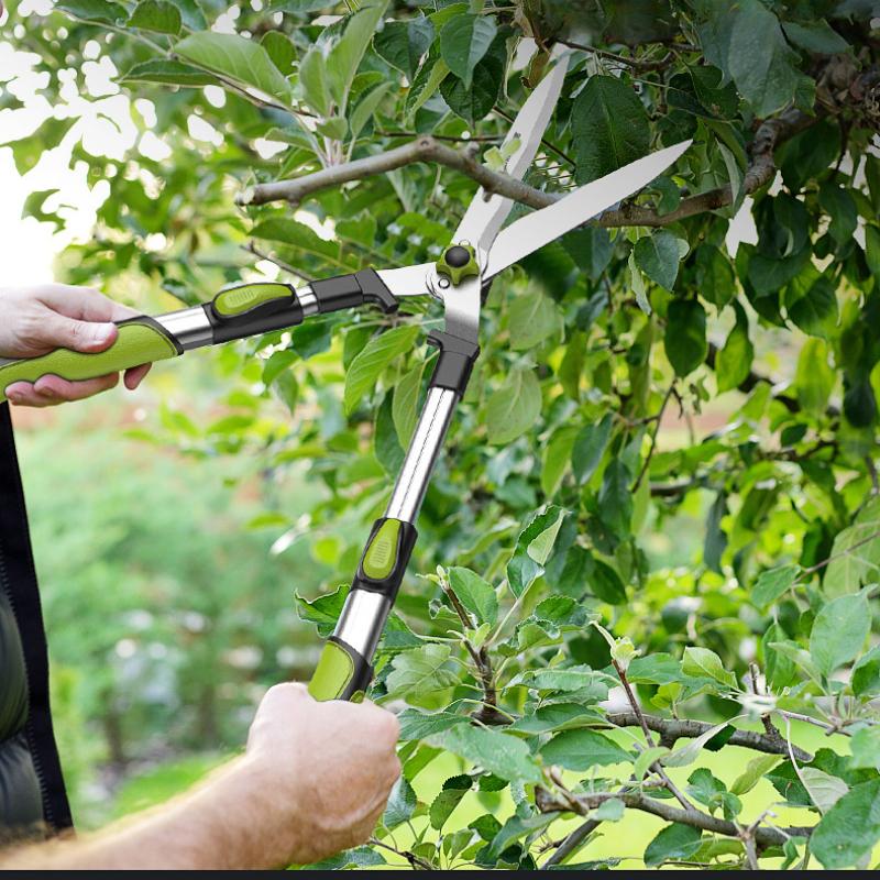Nożyczki do żywopłotu o dużej długości, kowadło, antypoślizgowy uchwyt, narzędzie do przycinania ogrodu, grzechotka, cięcie gałęzi drzew, narzędzia ogrodowe