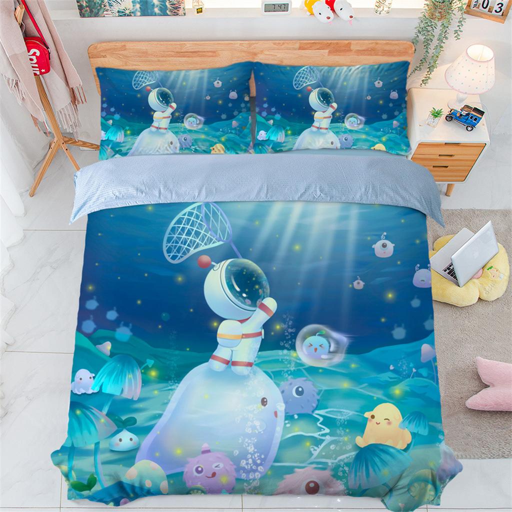 Single Size Astronaut Comforter Cover for Boys Girls,Outer Space Bedroom Decorative 2 Pcs Bedding Set with 1 Pillowcases 75*50