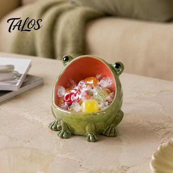Artistic Animal Sculpture Cute Big Mouth Frog Ceramic Candy Dish & Key Bowl for Entryway Table, Frogs Decorative Resin Statue Bowl, Figurine
