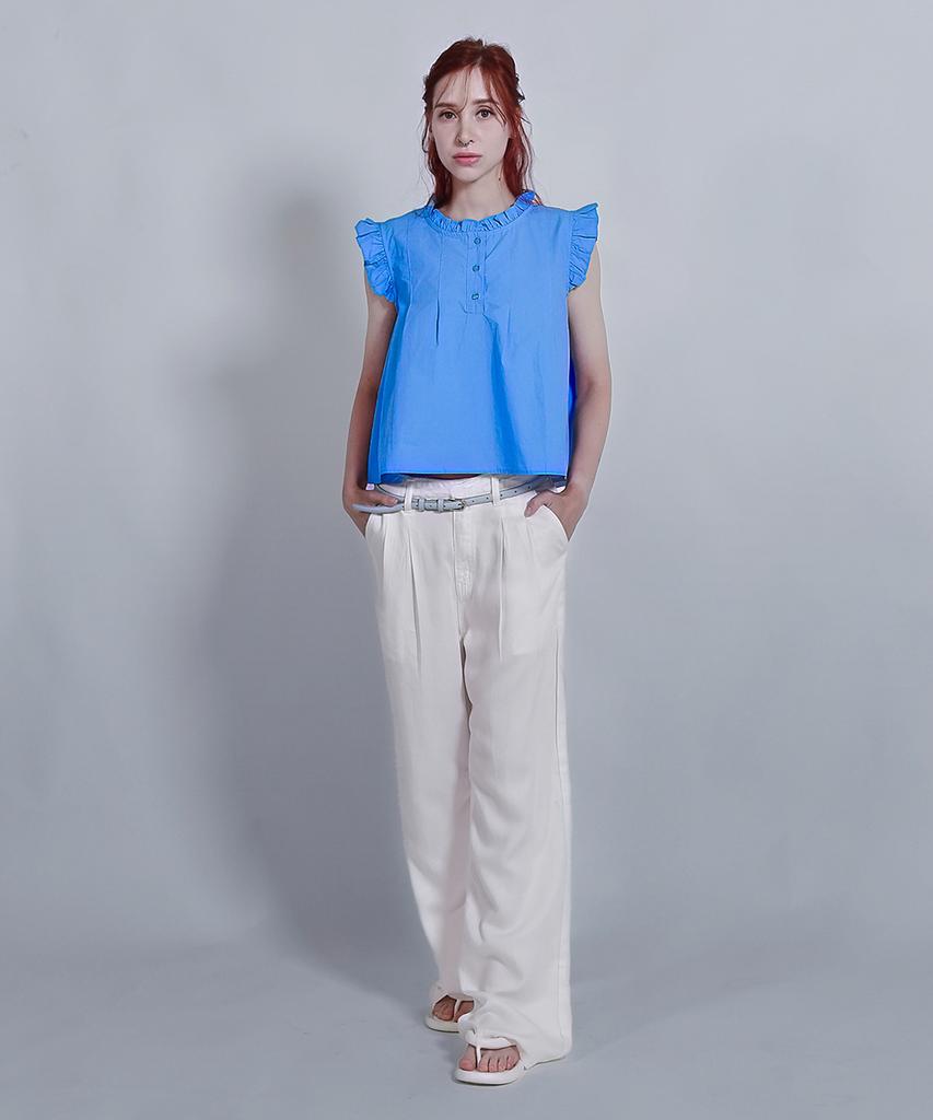 Keulleiseu Frill Neck Sleeveless Blouse_Green
