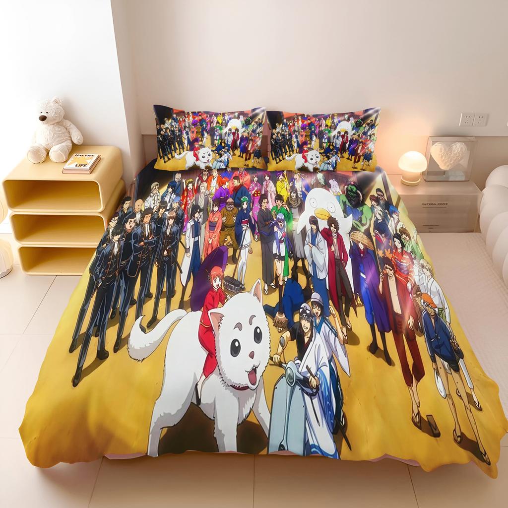 Gintama Anime Bedding Set Sakata Gintoki Printed Duvet Cover Set Cartoon Bed Linen Otaku Room Home Bedroom Decor
