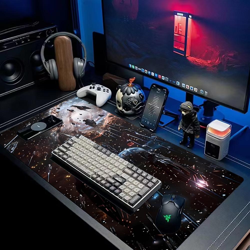 Space War Battleship Large Gaming Mouse Pad XXL Galaxy Starry Sky Desk Mat Non-Slip Rubber Keyboard Mat PC Gamer Office Desk Pad