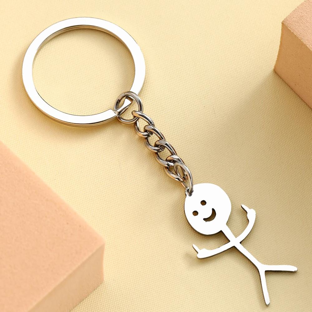 Chaveiro Engraçado Doodle Aço Inoxidável Pingente Stickman Dedo do Meio Chaveiro Hip Hop Carro Bolsa Corrente de Chave Joias Presente para Casais