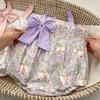 Baby Girl Summer Bow Strap Cute Cartoon Bodysuit Romper