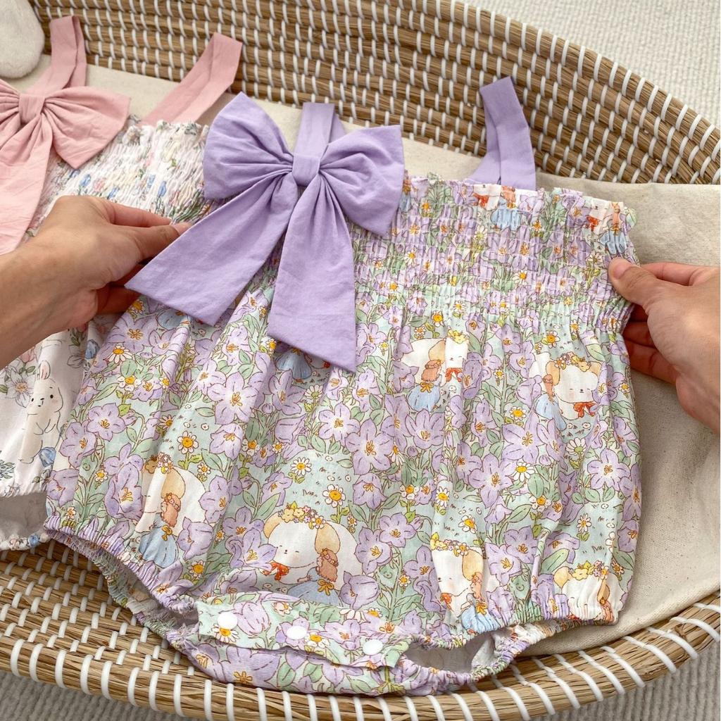 Baby Girl Summer Bow Strap Cute Cartoon Bodysuit Romper