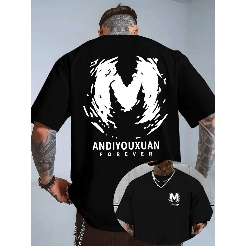

ANDIYOUXUAN Stylized M Graphic Black T-Shirt, Brush - Stroke Shapes Abstract Design, Perfect for Trendy Fashion Lovers, Casual Crew Neck T - shirt S чёрный