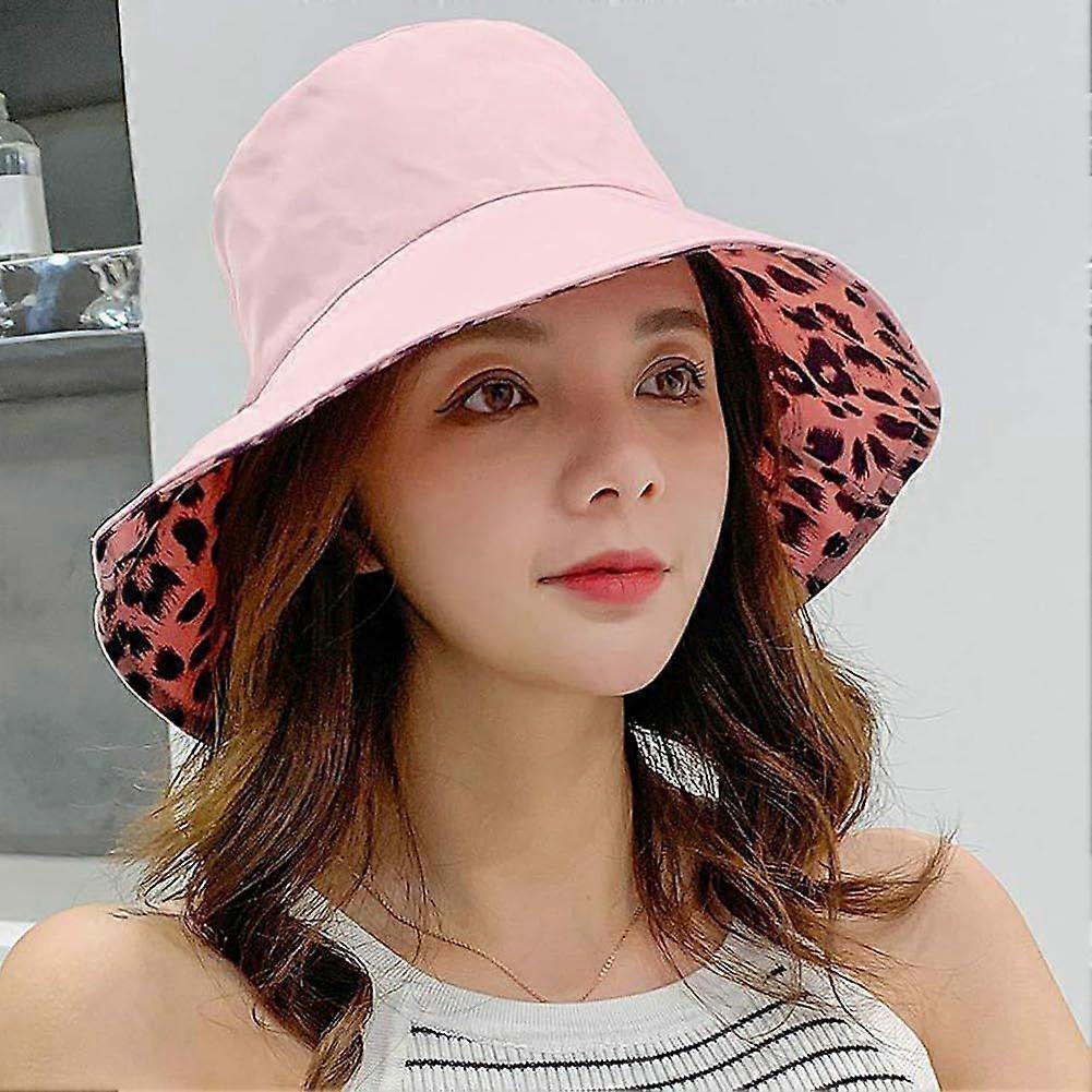 Women Foldable Leopard Printed Bucket Hat Summer Cotton Sun Hats