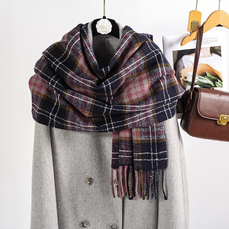 Korean version of imitation cashmere plaid scarf women's autumn and winter thickened warm scarf student versatile scarf live broadcast explosion