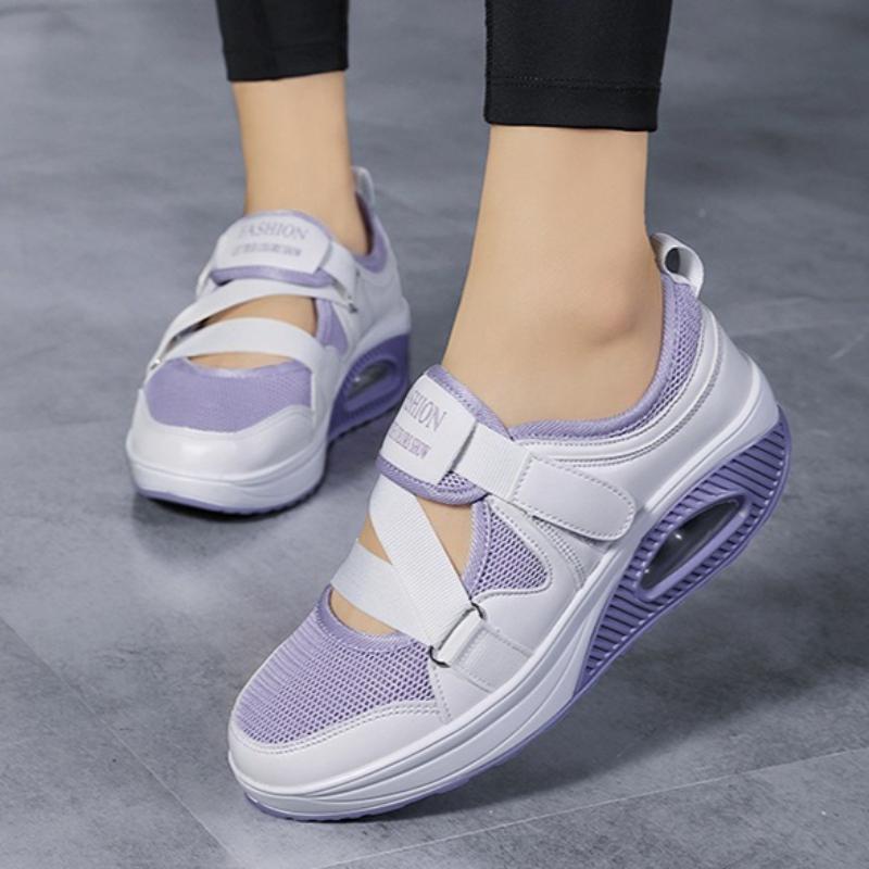 Summer Breathable Women's Casual Shoes Elastic Walking Shoes Elegant Mom Shoes Air Cushion Platform Shoes