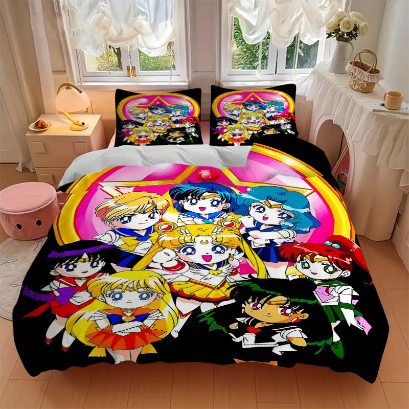 Sailor Moon Adventure Print 3Pcs Bedding Setduvet Cover With 2 Bedropillowcase Home Birthday Gift