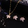 Copper Zirconia Leaf Necklace & Earring Set - Elegant Maple Design for Banquets