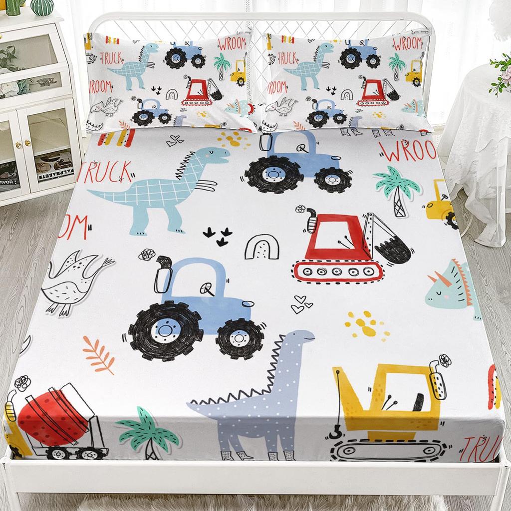 Cute Cartoon Dinosaur Pattern Mattress Three-Piece Digital Printing Cute Dinosaur Bedding Set