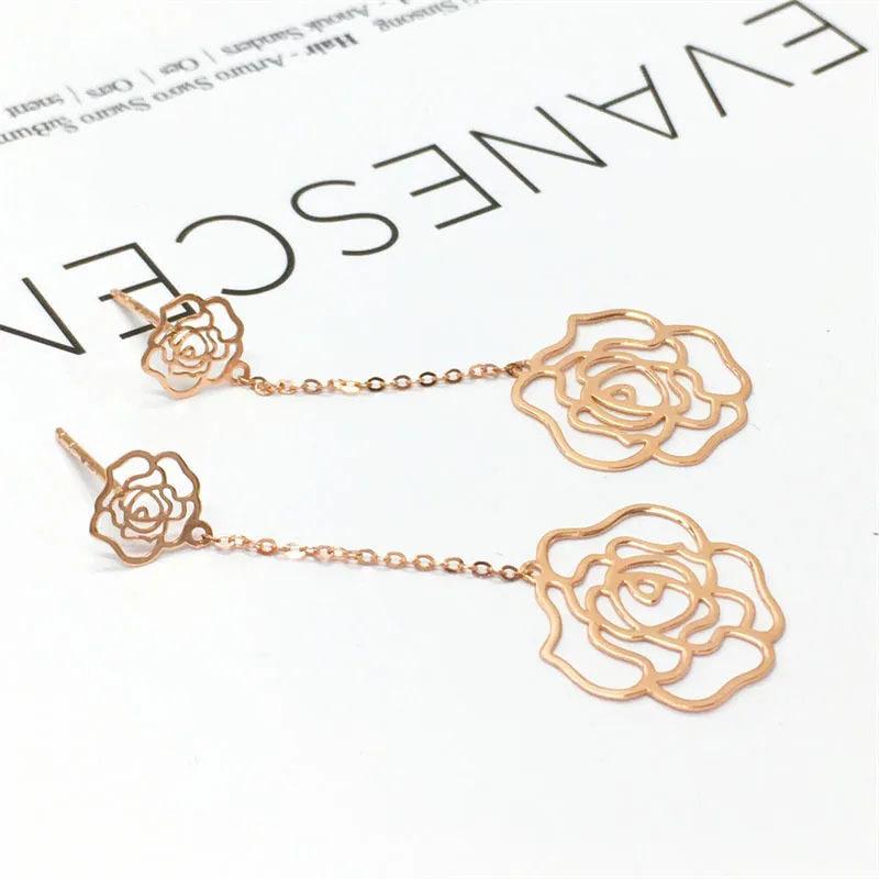 Color Gold Mori Hollow Rose Earrings Temperament Women'S Rose Gold Plated Purple Gold Craft Earrings