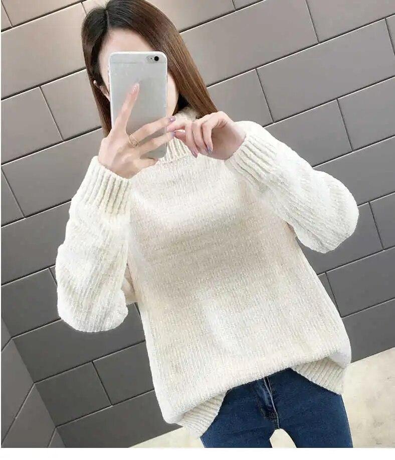 Coltrui Dames Herfst- en wintermode Nieuwe losse effen kleur Trui met lange mouwen Gebreide top