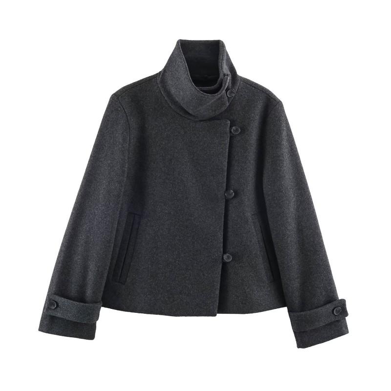 ZA Style Womens Fashion Solid Stand Collar Double Breasted Jacket 6318329