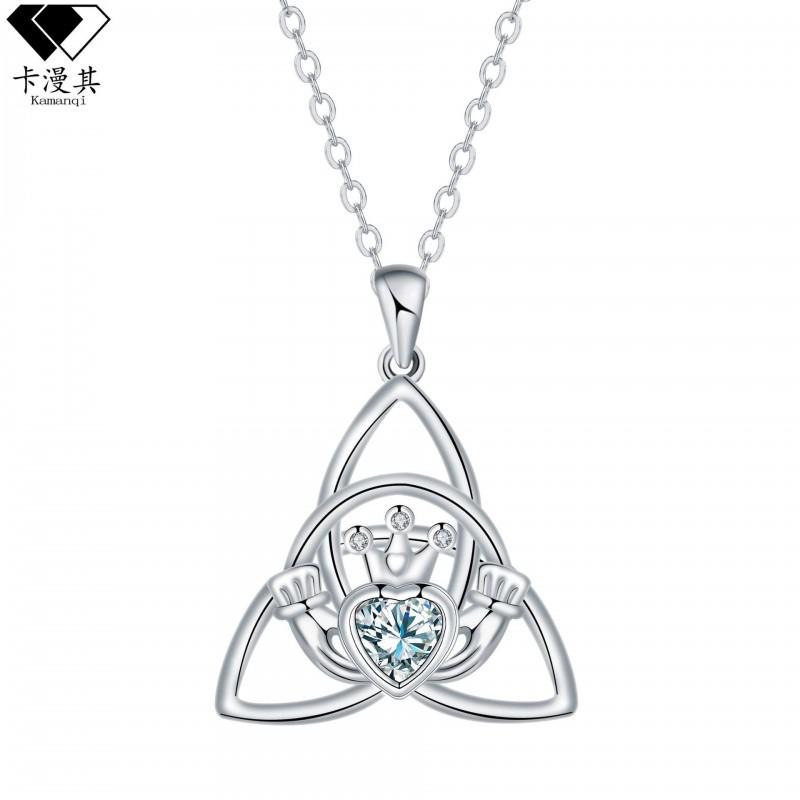 Elegant Celtic Knot Pendant Necklace Women Silver-Tone Copper Chain With Rhinestone Detail Minimalist Chic Jewelry Silver