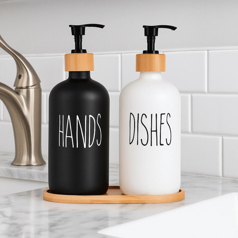 2Pcs Refillable Hand Dish Soap Dispenser Rust-Proof 475ML Soap Dispenser Bottle Anti-Rust Pump with Plate Lotion Pump Bottle