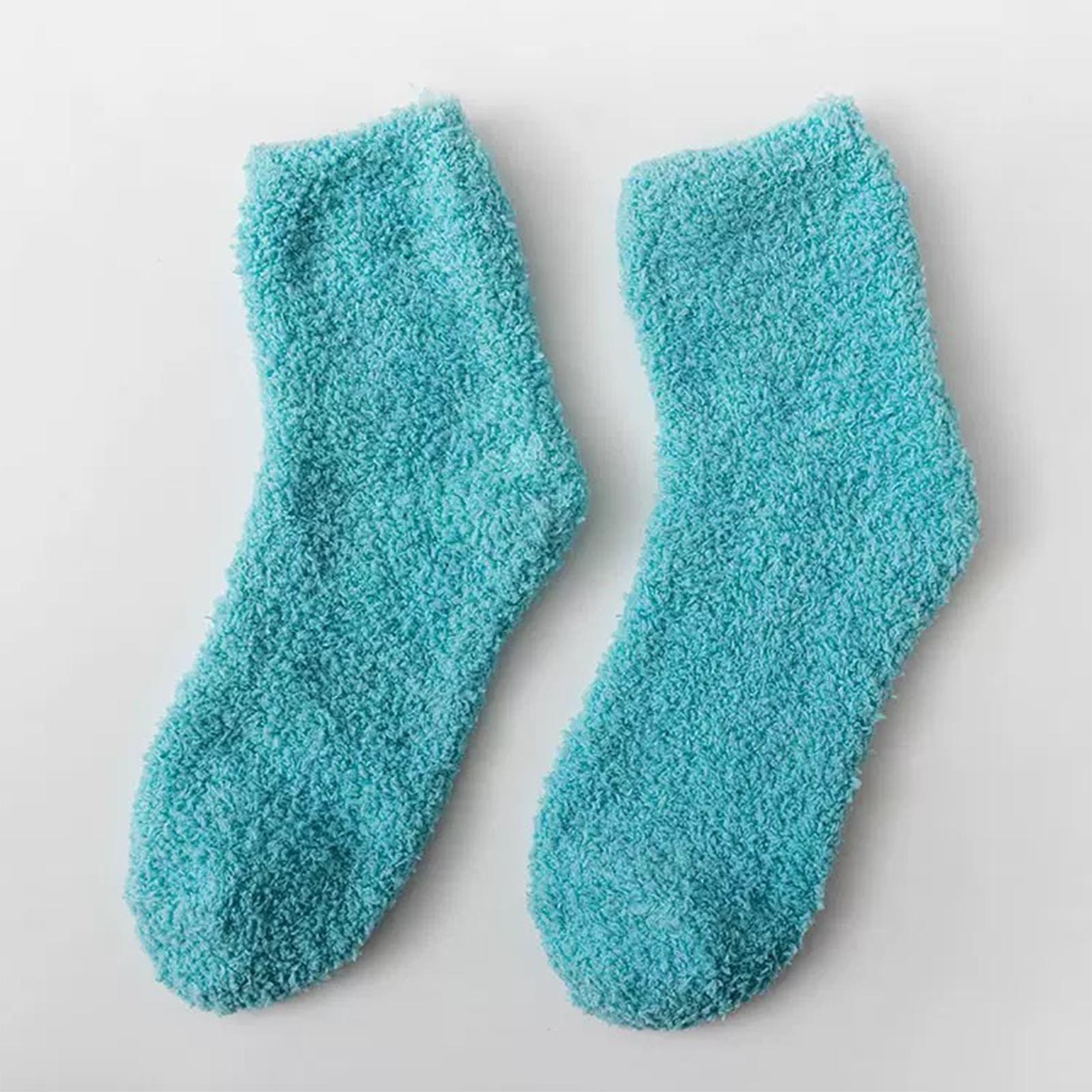 Ladies  Warm Plush Socks, Floor Socks, Candy Colored Medium Socks One Size синий