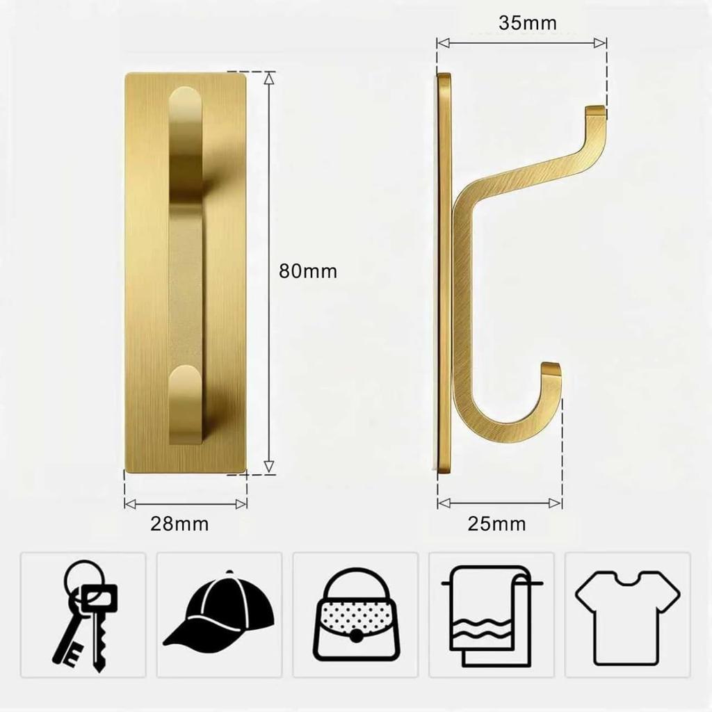 Heavy Duty Self Adhesive Wall Hooks 13LB Waterproof Brushed Aluminum Towel Coat Hooks 12 Pack