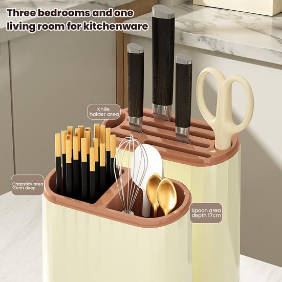 U-Shaped Kitchen Rack PP Cutting Board & Utensil Holder with Drainage Tray Compact Countertop Storage Organizer for Cutters Chopsticks Spices