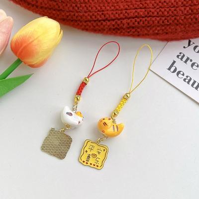 Japanese Style Maneki Neko Pendant Cartoon Sakura Car Keyring Ceramic Cat Keychain  Accessories
