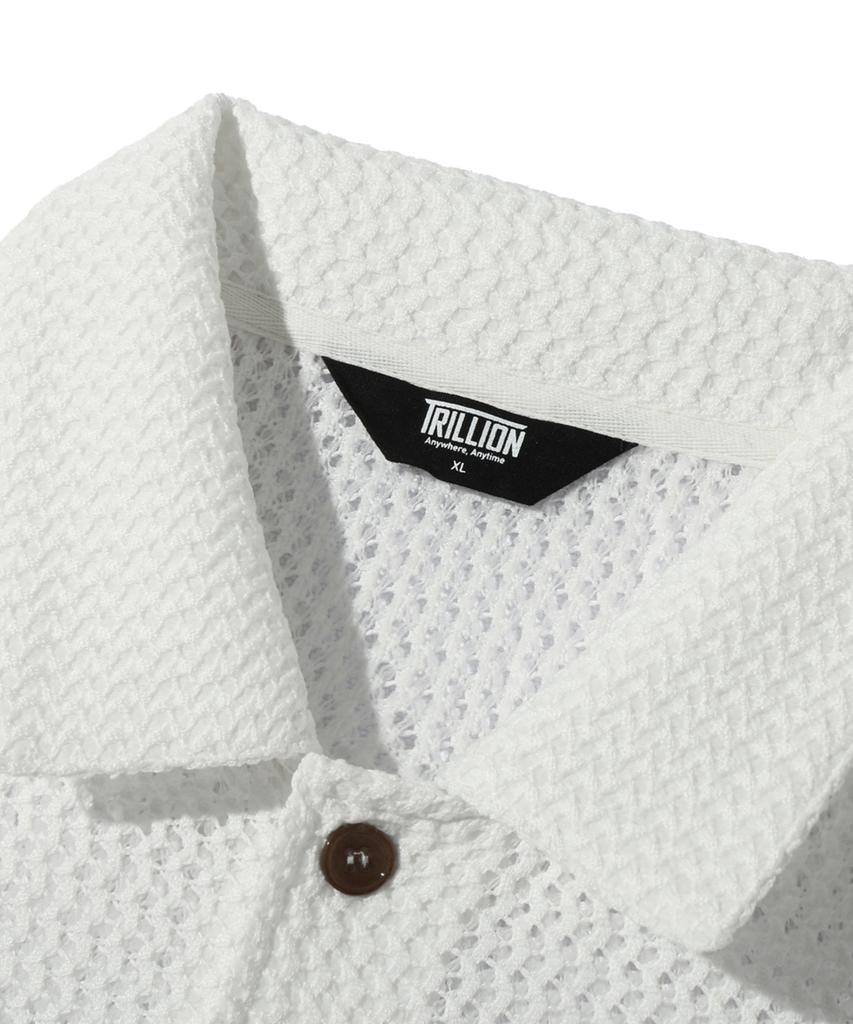 TRILLION Oversized Crochet Net Collar Short Sleeve Knit (White)