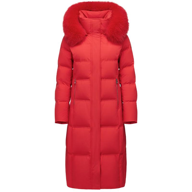 Tanboer Women's Mid-Length Slim-Fit Down Jacket with Faux Fur Collar