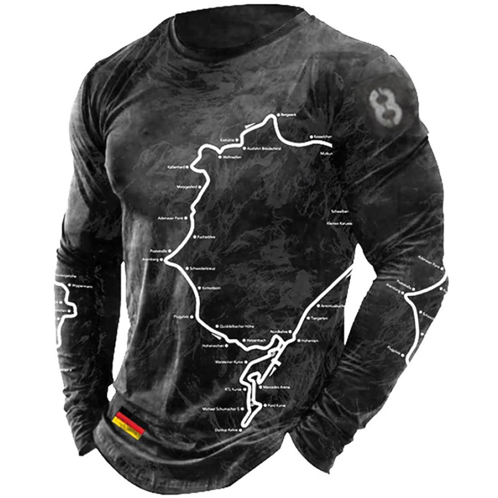 T-shirt décontracté de grande taille avec carte de navigation personnalisée pour hommes, T-shirt rétro à col rond pour hommes.