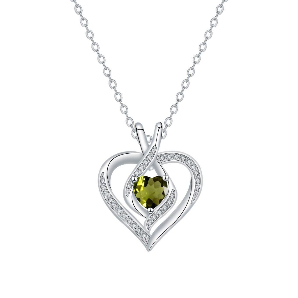 Luxury Heart Pendant Rhinestone Necklace: Colorfast Clavicle Chain, Elegant Birthstone Gift for Women