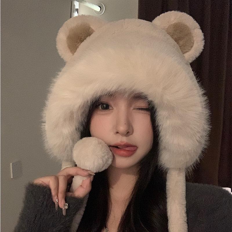 

Hat woman thickened pullover cold and warm hat hat lady winter sweet sister One size