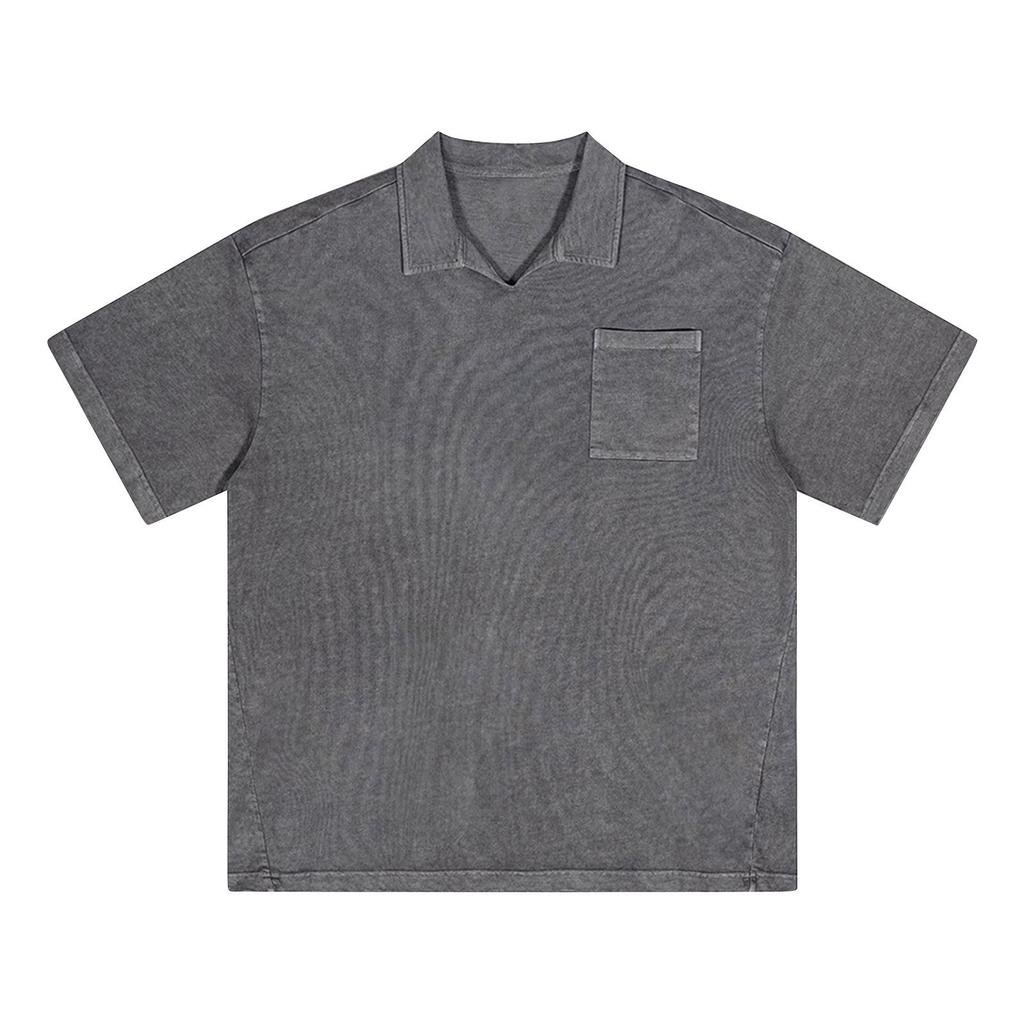 Men's Summer Solid Color Buttonless Lapel Loose Short Sleeve Top