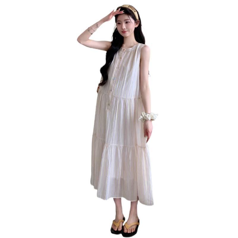 Korean Style Fresh Fashion Sleeveless Pleated Maternity Dress for Summer 2026