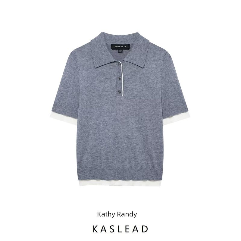 Kaslead New Arrival Women's Clothing Fashion Style Fashionable Knitted Stitching Short-Sleeved Casual Top 3581004