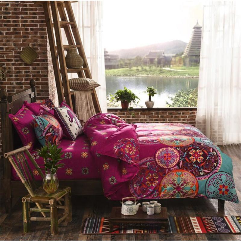 Boho Bedding Lightweight Microfiber Duvet Cover Set, Bohemia Exotic Patterns Design, Bright Pink - King Queen Size 3 Piece Set