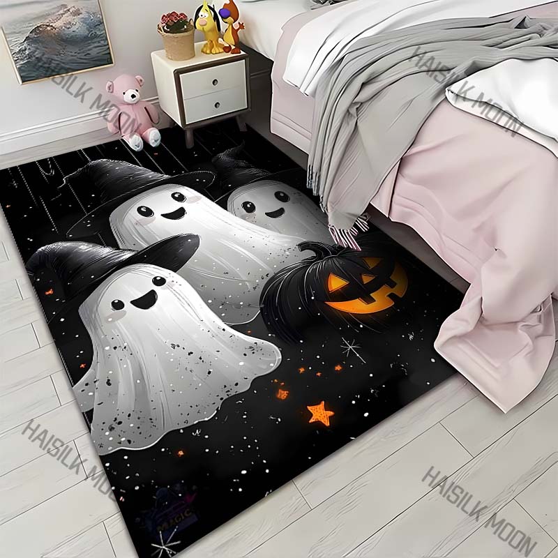 Cute Ghost Pumpkin Head Halloween Theme Carpet for Living Room Bedroom Bedside Floor Mat Cloakroom Sofa Area Rug for Gifts