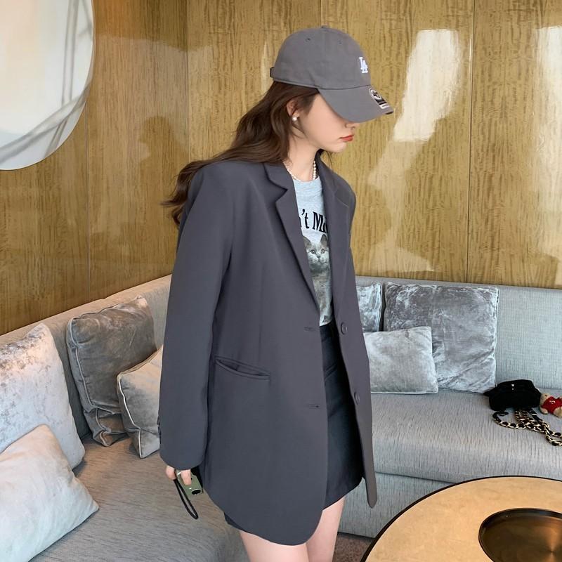 Dámské sako s rozparkem vzadu v korejském stylu, cool, ležérní a všestranné, šedé, s jednou kapsou, módní sako pro ženy