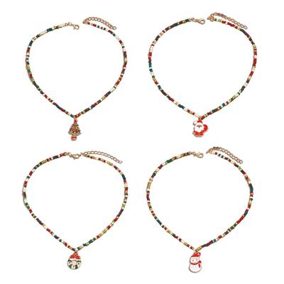 Colorful Beaded Christmas Choker Stylish Beaded Christmas Necklace Jewelry for Women with Holiday Themed Pendants