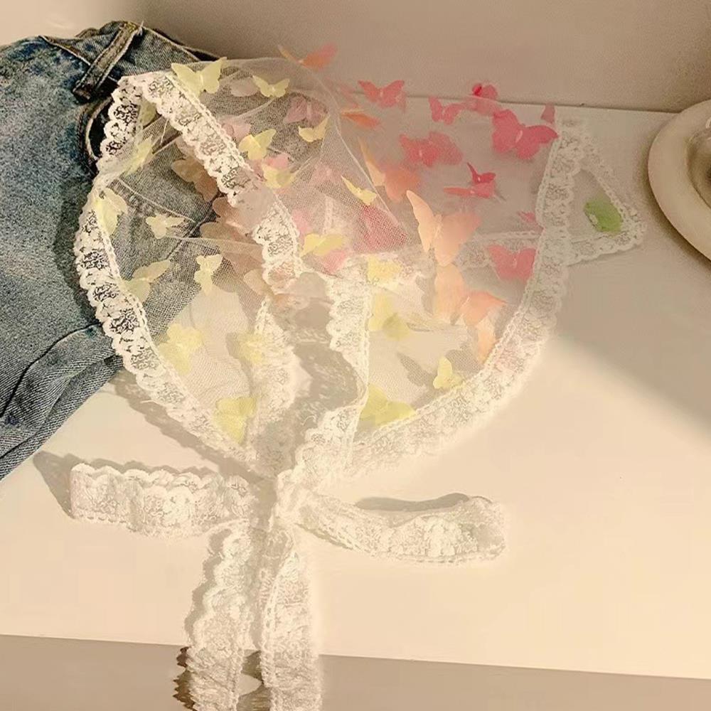 

Женский кружевной треугольный платок на голову, головной убор, тюрбан-бандана с принтом бабочек, повязки на голову, девичья придворная боннетка, модные милые аксессуары для волос розовый