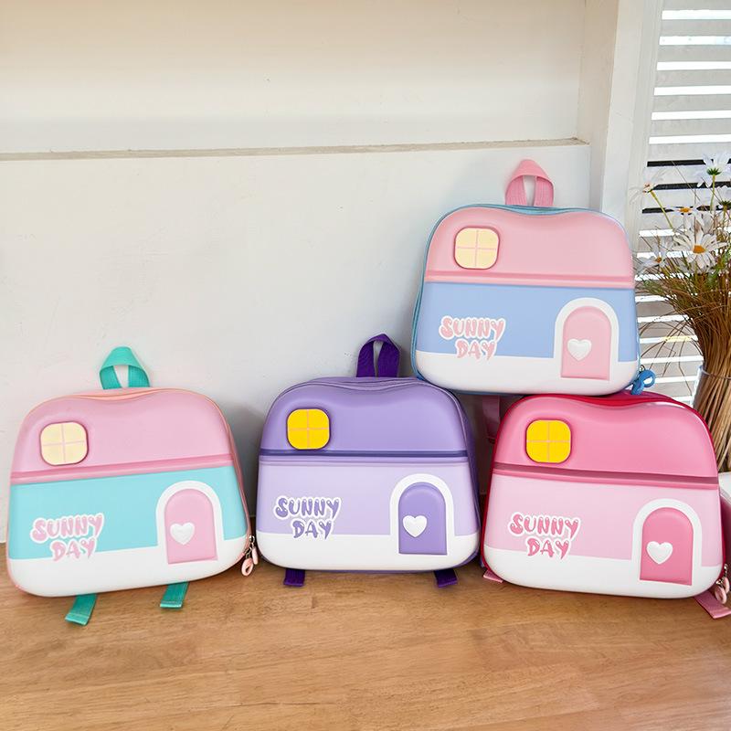 Kindergarten Cartoon Double-shoulder Eggshell Small House Schoolbag, Ultra-light Shoulder Protection Bag for Large, Medium and Small Classes Children