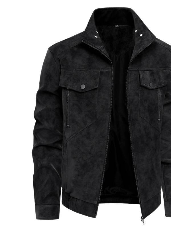 Men's Genuine Leather Stand Collar Jacket - Trendy, Versatile, Business Casual Motorcycle Outerwear