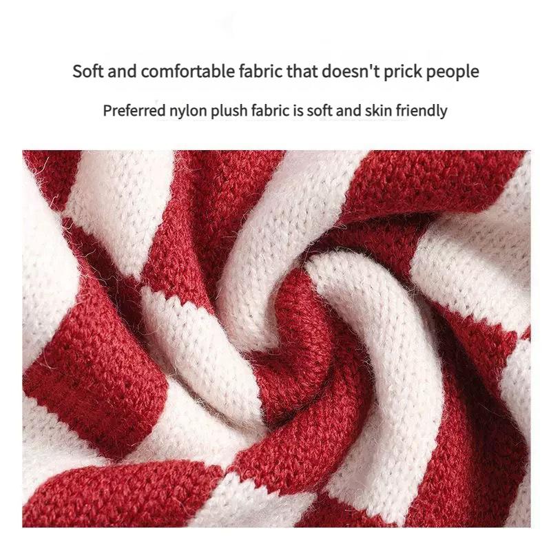 160*20 CM Festive Knit Scarf For Women - Classic Red Plaid Thermal Scarf Winter Warm Soft Unisex Gift