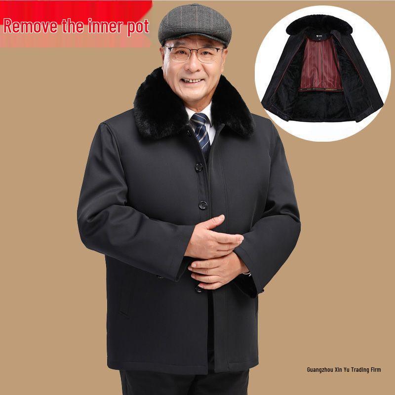 Fleece-Lined Cotton Jacket for Middle-Aged to Elderly Men: Winter Coat for 60, 70, and 80-Year-Olds.