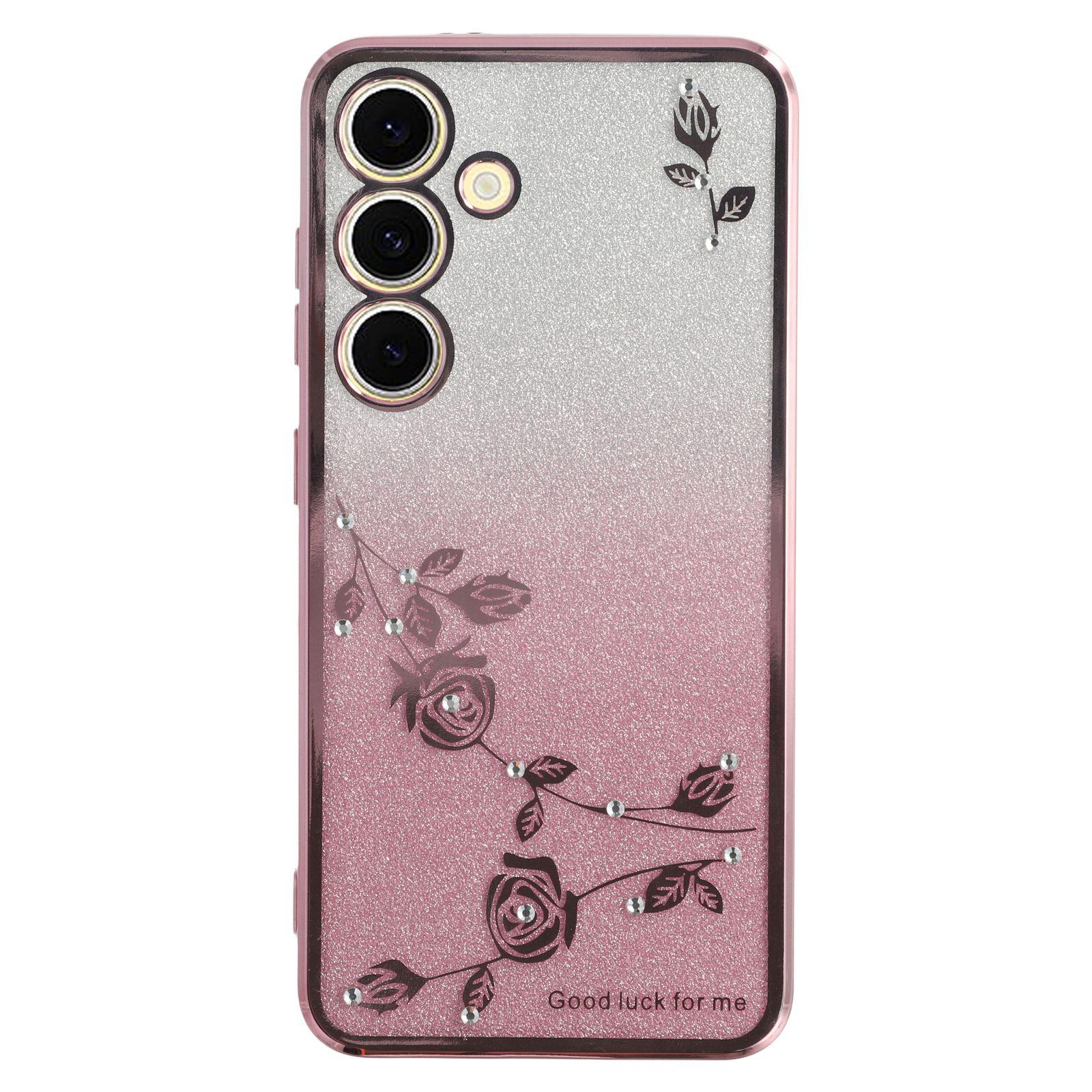 

KADEM For Samsung Galaxy S24+ Case Bump Proof Flower Pattern TPU Phone Cover Rose Gold