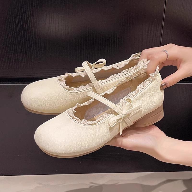 2025 spring French gentle wind bow Mary Jane shoes women's new fashion versatile single shoes round head small leather shoes